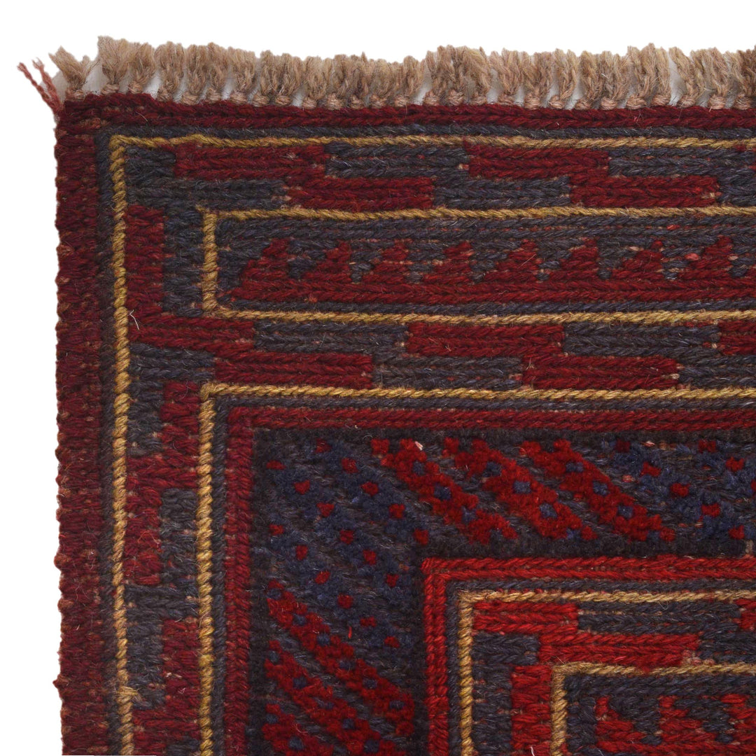 Red Afghan Mashwani Rug 4' 11" x 5' 11" Hand-Knotted pattern