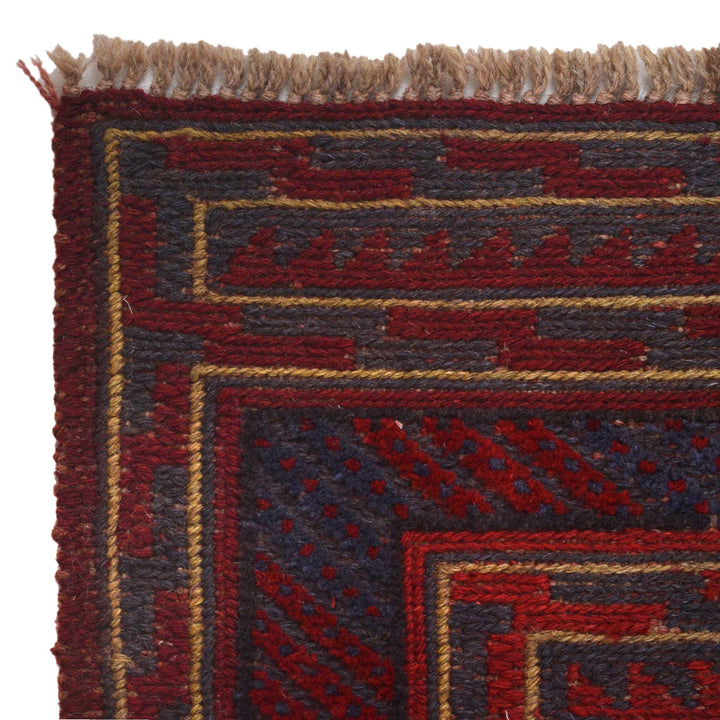 Red Afghan Mashwani Rug 4' 11" x 5' 11" Hand-Knotted pattern