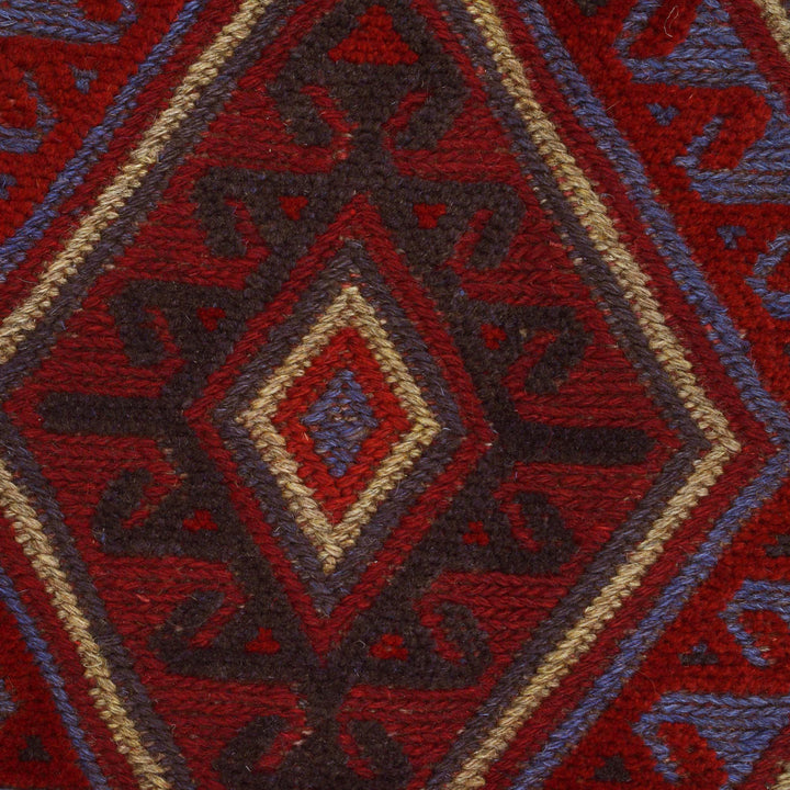 Red Afghan Mashwani Rug 4' 11" x 5' 11" Hand-Knotted border