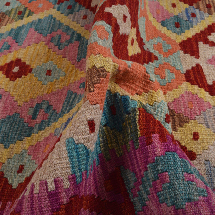 Afghan Vegetable Kilim Rug 2' 2"x 6' 6" Flat-Weave reverse