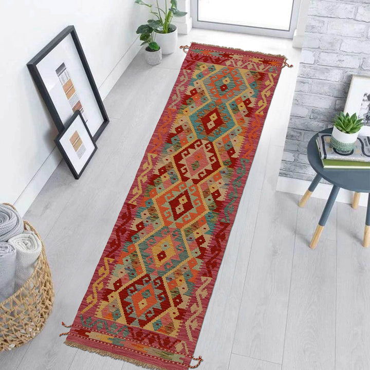 Afghan Vegetable Kilim Rug 2' 2"x 6' 6" Flat-Weave view 9