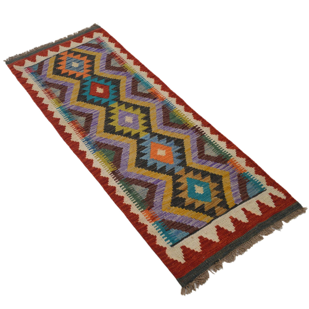 Afghan Vegetable Kilim Rug 1' 9" x 4' 4" Flat-Weave close-up