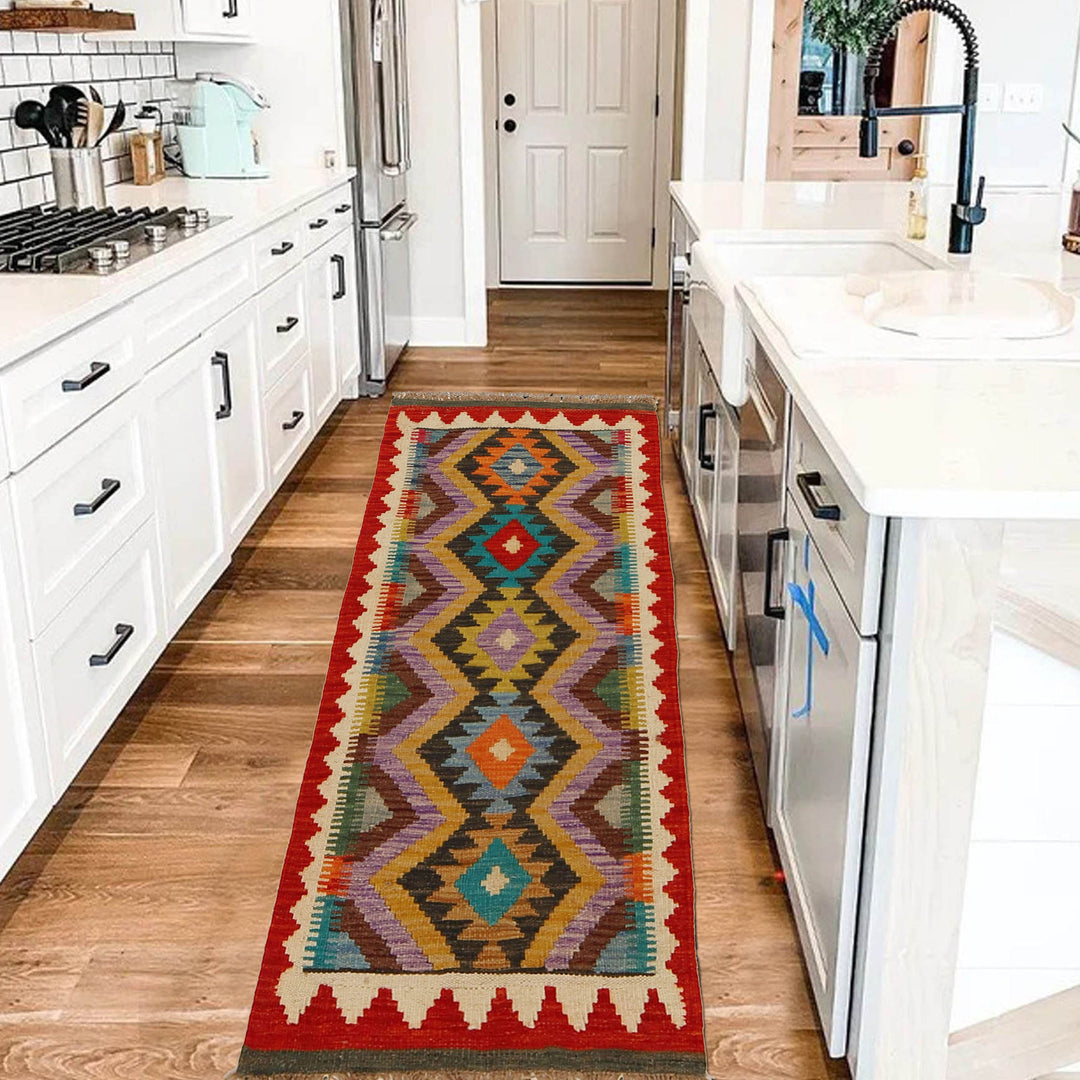 Afghan Vegetable Kilim Rug 1' 9" x 4' 4" Flat-Weave view 9
