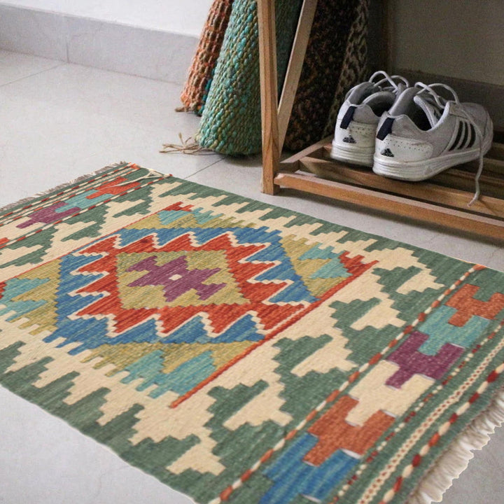 Hand Knotted Afghan Style Kilim 1' 8 x 2' 9" - No. AL61963