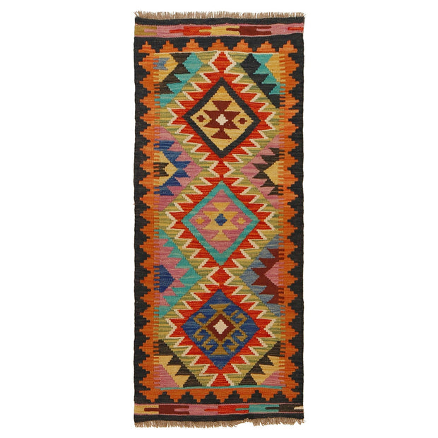 Colorful Flat-Weave Wool Kilim Runner 1' 10" x 4' 7" - No. AL67713