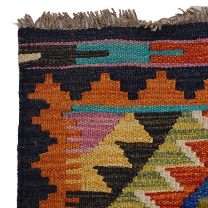 Colorful Flat-Weave Wool Kilim Runner 1' 10" x 4' 7" - No. AL67713