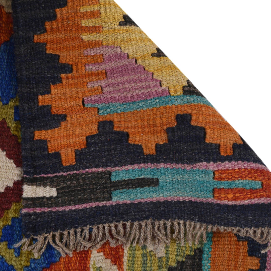 Colorful Flat-Weave Wool Kilim Runner 1' 10" x 4' 7" - No. AL67713