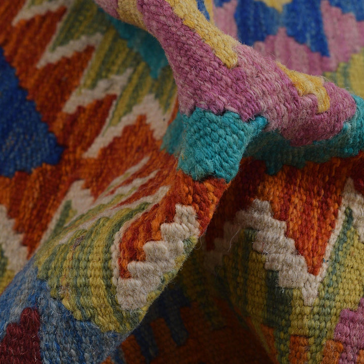 Colorful Flat-Weave Wool Kilim Runner 1' 10" x 4' 7" - No. AL67713