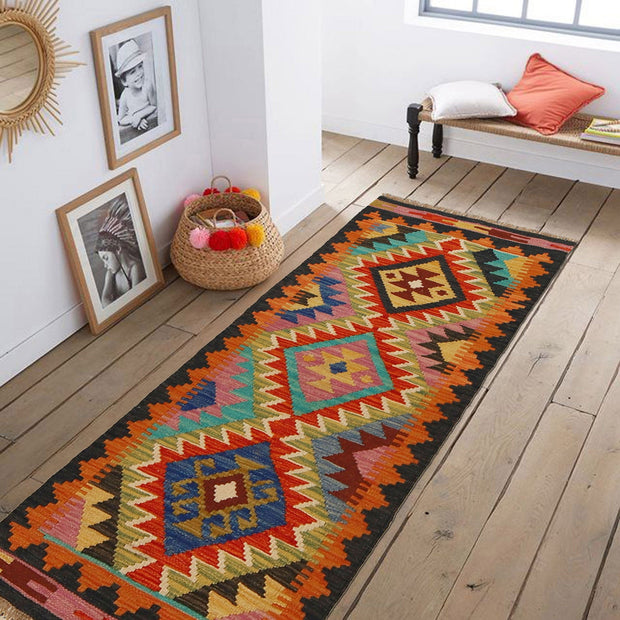 Colorful Flat-Weave Wool Kilim Runner 1' 10" x 4' 7" - No. AL67713