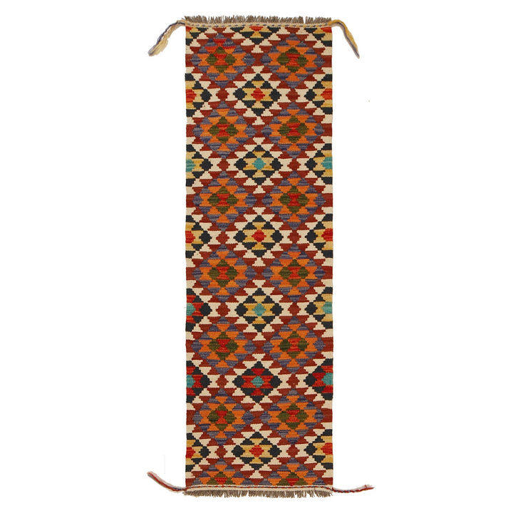 Colorful Flat-Weave Wool Kilim Runner 1' 7" x 5' 1" - No. AL10927