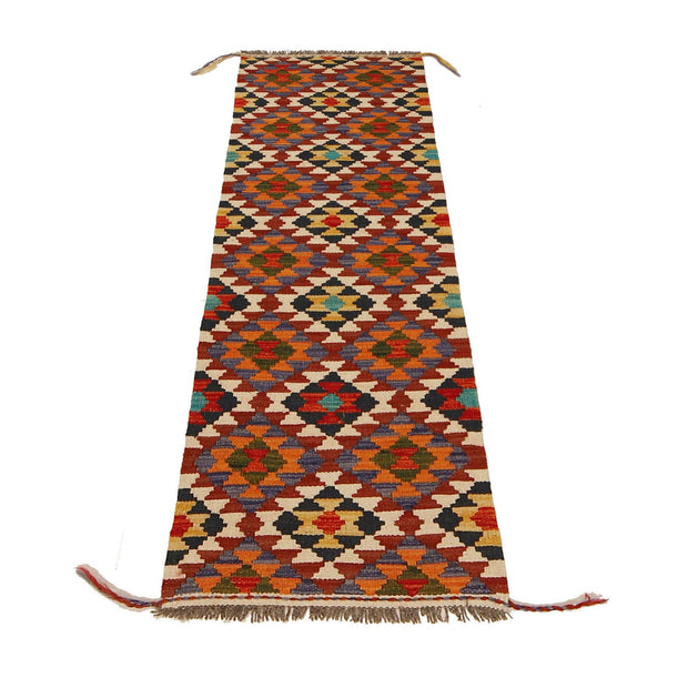 Colorful Flat-Weave Wool Kilim Runner 1' 7" x 5' 1" - No. AL10927