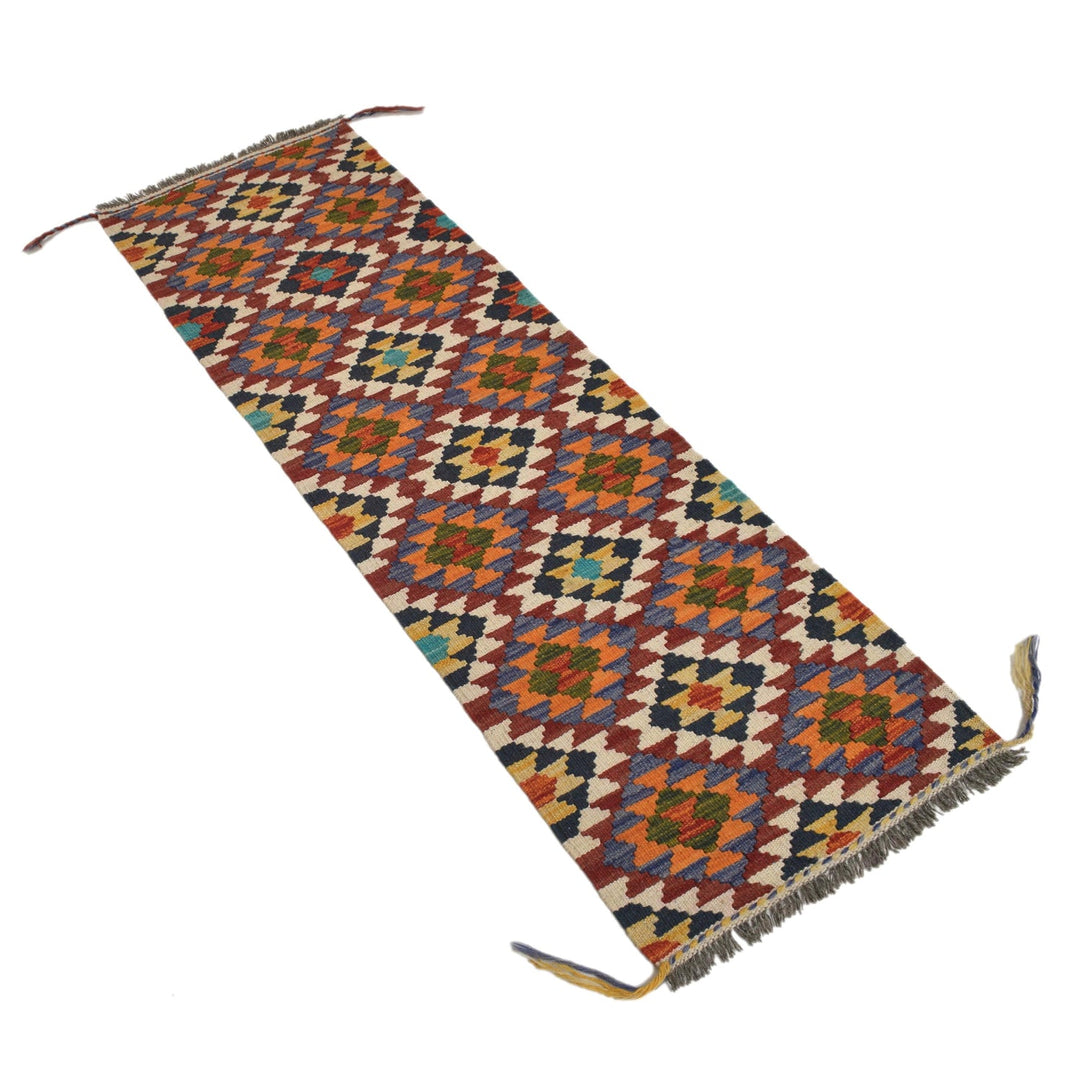 Colorful Flat-Weave Wool Kilim Runner 1' 7" x 5' 1" - No. AL10927