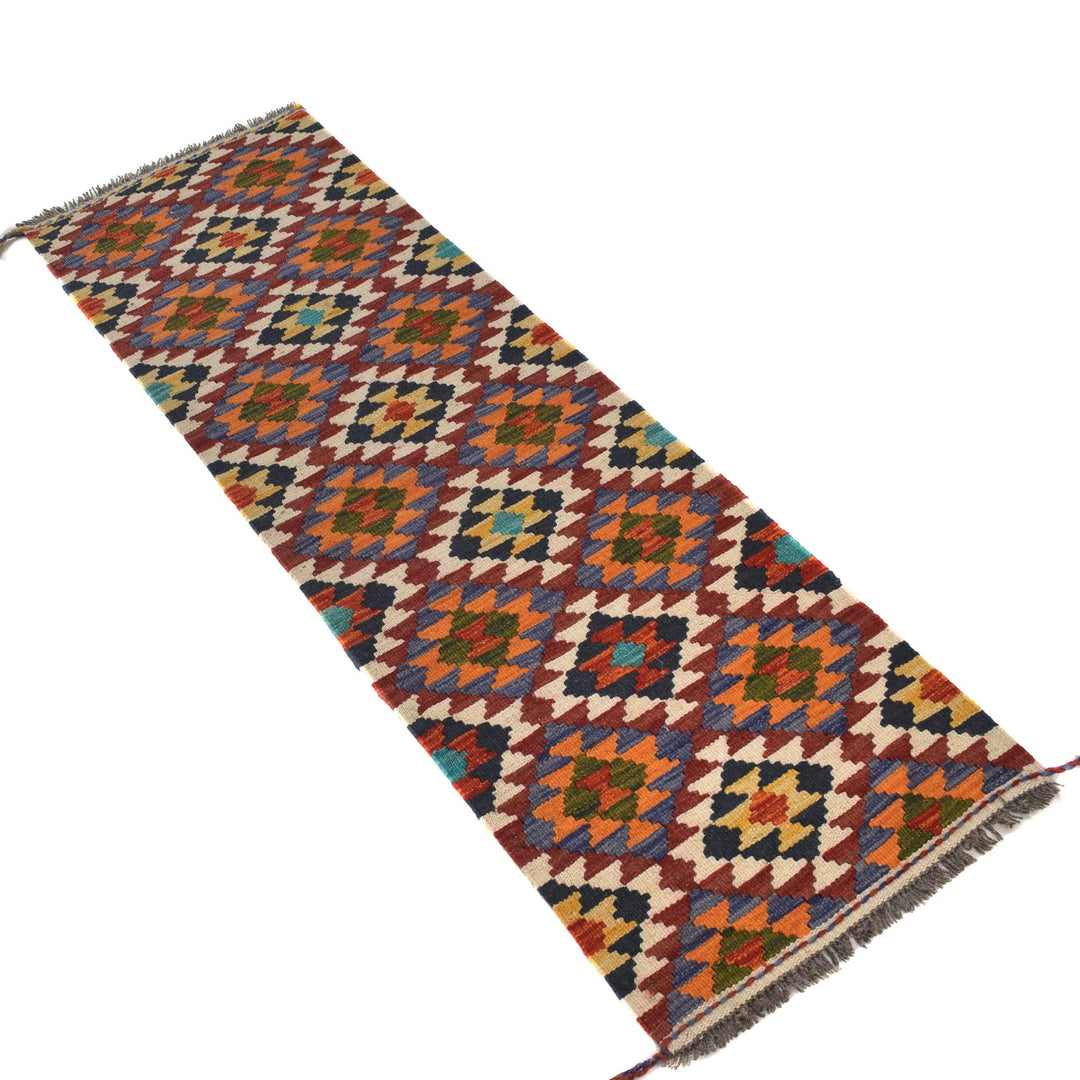 Colorful Flat-Weave Wool Kilim Runner 1' 7" x 5' 1" - No. AL10927