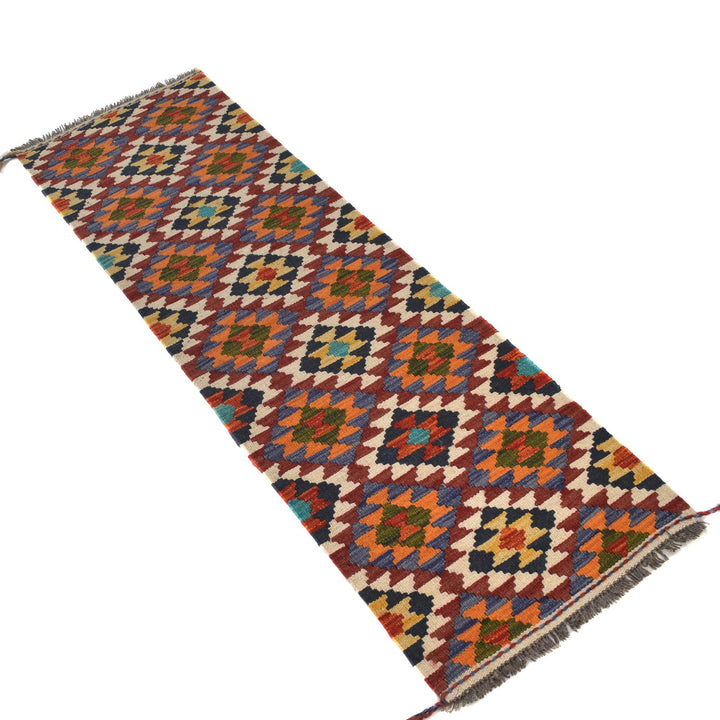 Colorful Flat-Weave Wool Kilim Runner 1' 7" x 5' 1" - No. AL10927