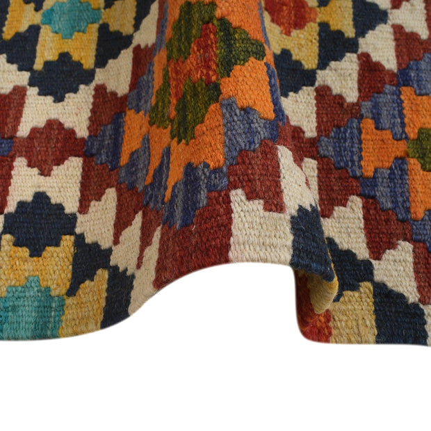 Colorful Flat-Weave Wool Kilim Runner 1' 7" x 5' 1" - No. AL10927