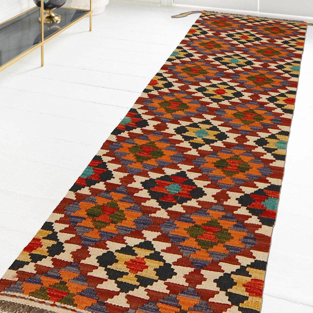 Colorful Flat-Weave Wool Kilim Runner 1' 7" x 5' 1" - No. AL10927