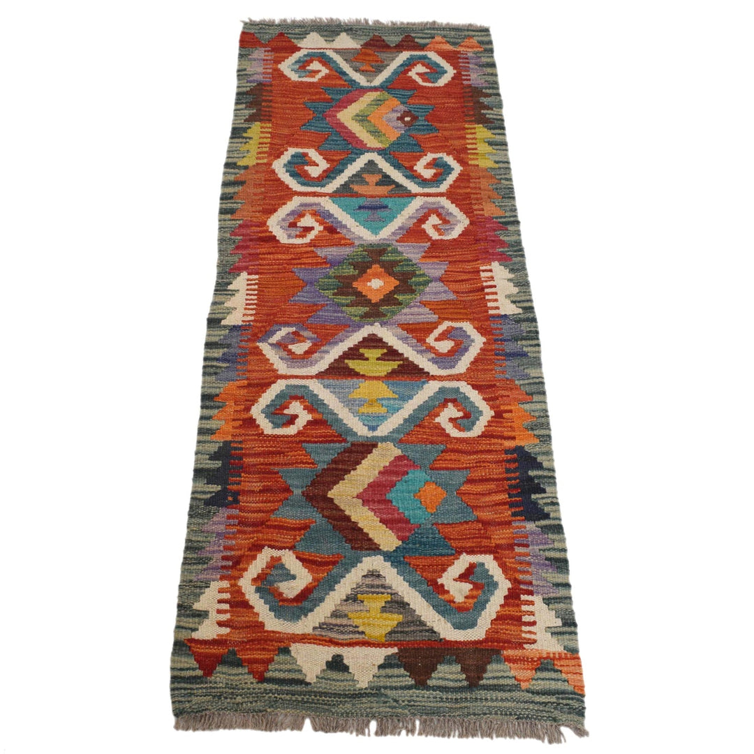 Colorful Flat-Weave Wool Kilim Runner 1' 8" x 4' 10" - No. AL24015