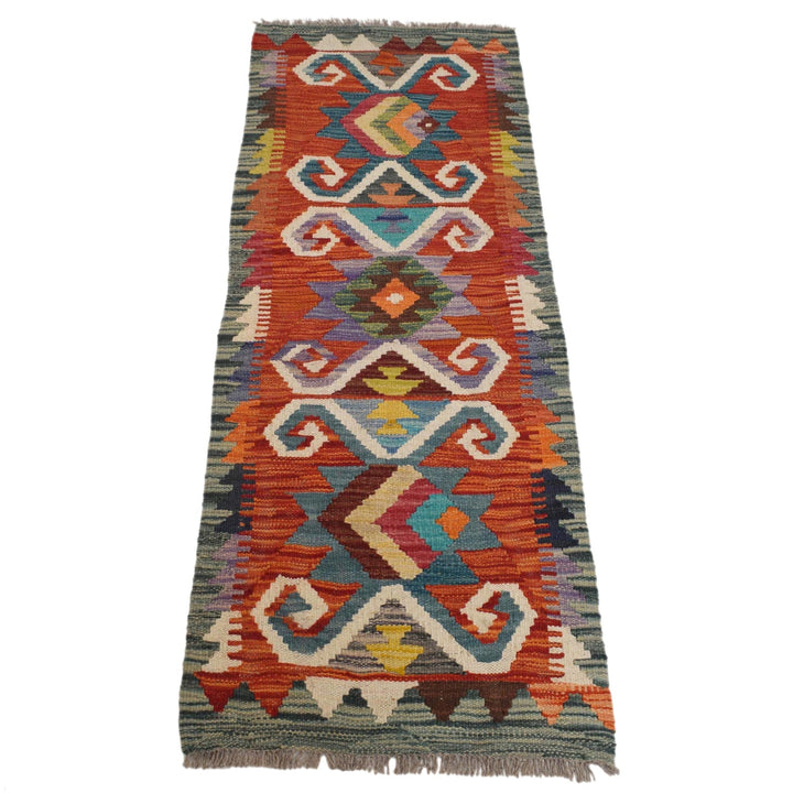 Colorful Flat-Weave Wool Kilim Runner 1' 8" x 4' 10" - No. AL24015