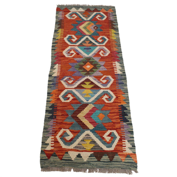 Colorful Flat-Weave Wool Kilim Runner 1' 8" x 4' 10" - No. AL24015