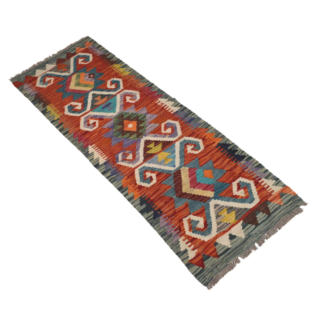 Colorful Flat-Weave Wool Kilim Runner 1' 8" x 4' 10" - No. AL24015