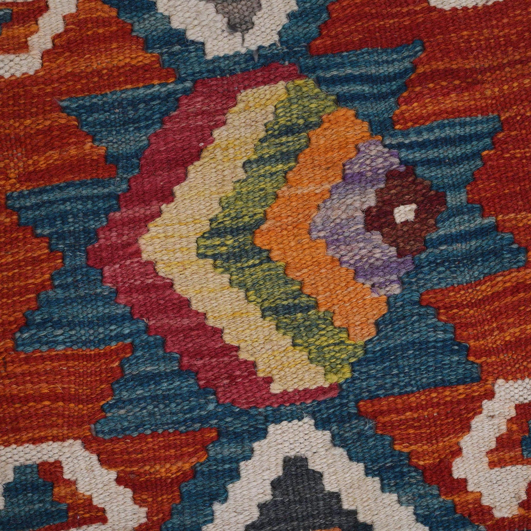 Colorful Flat-Weave Wool Kilim Runner 1' 8" x 4' 10" - No. AL24015