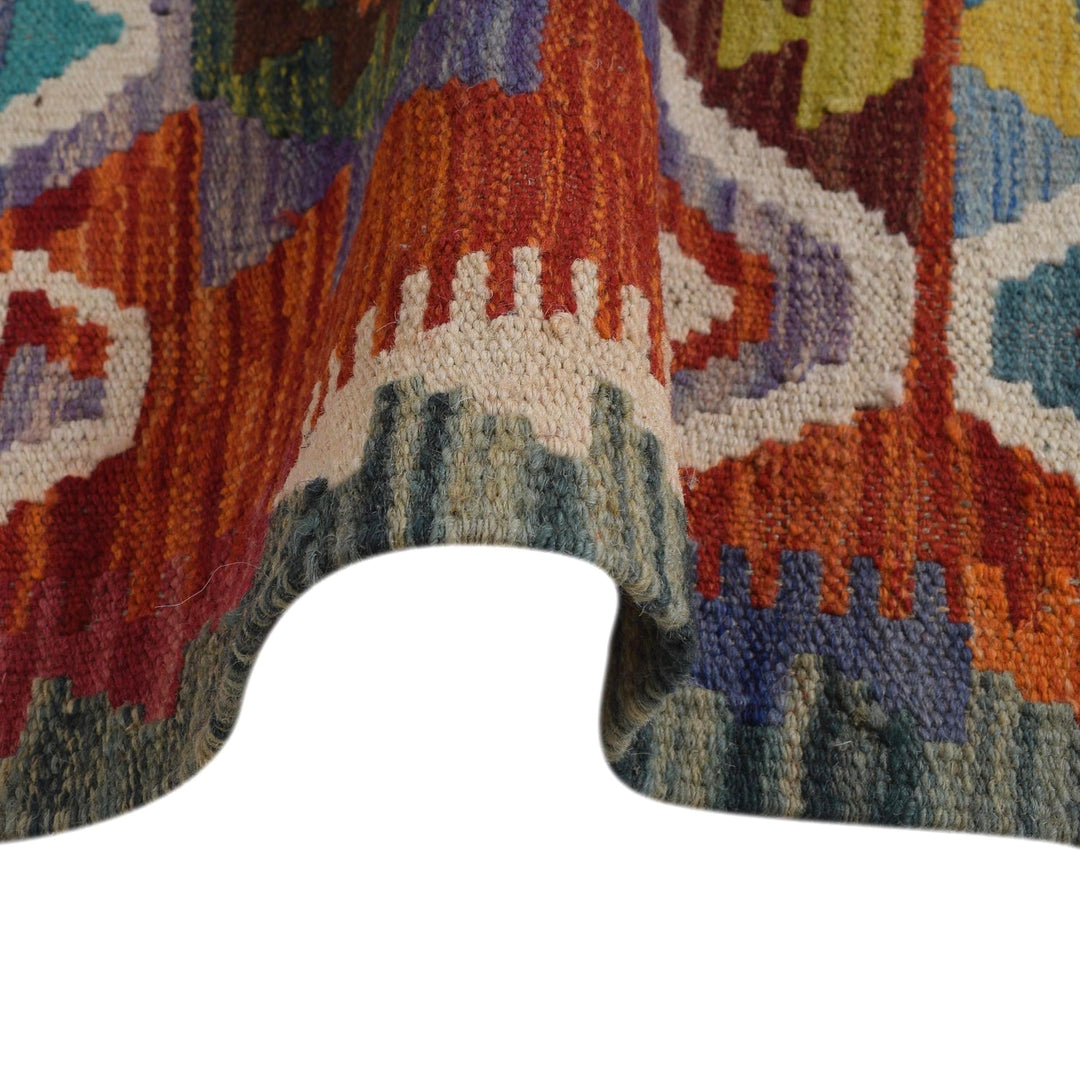 Colorful Flat-Weave Wool Kilim Runner 1' 8" x 4' 10" - No. AL24015
