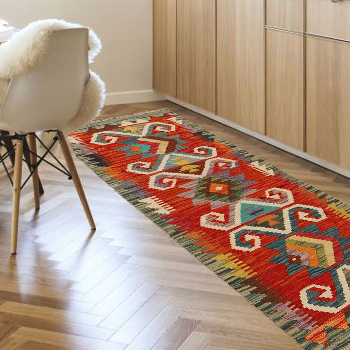 Colorful Flat-Weave Wool Kilim Runner 1' 8" x 4' 10" - No. AL24015