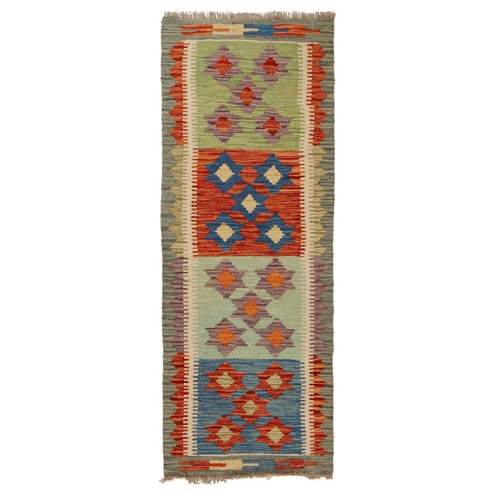 Colorful Flat-Weave Wool Kilim Runner 1' 8" x 4' 9" - No. AL39114