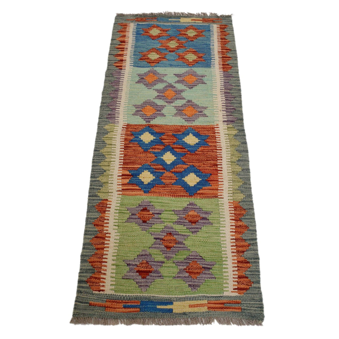Colorful Flat-Weave Wool Kilim Runner 1' 8" x 4' 9" - No. AL39114