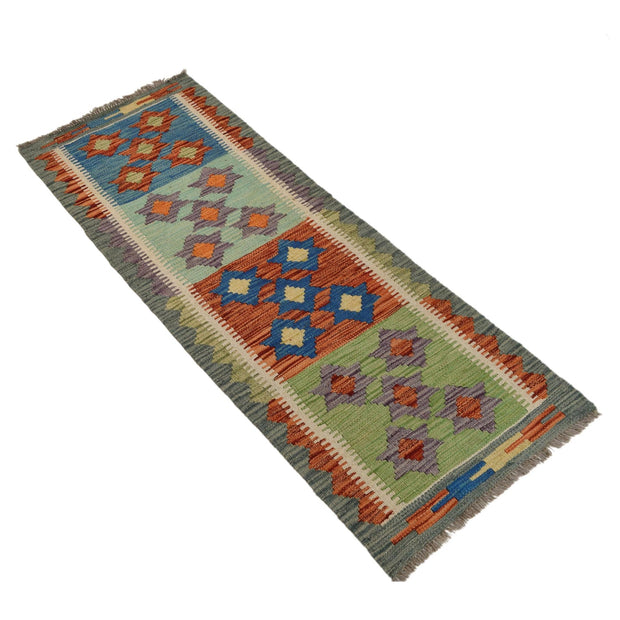Colorful Flat-Weave Wool Kilim Runner 1' 8" x 4' 9" - No. AL39114