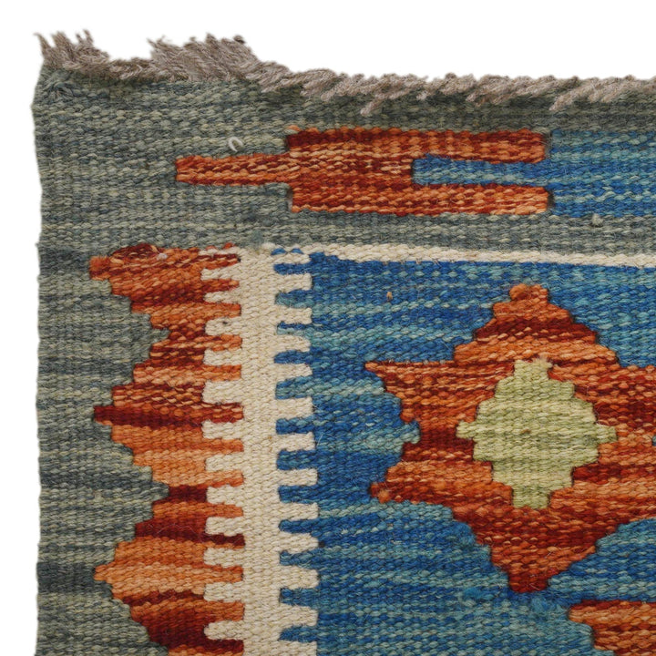Colorful Flat-Weave Wool Kilim Runner 1' 8" x 4' 9" - No. AL39114