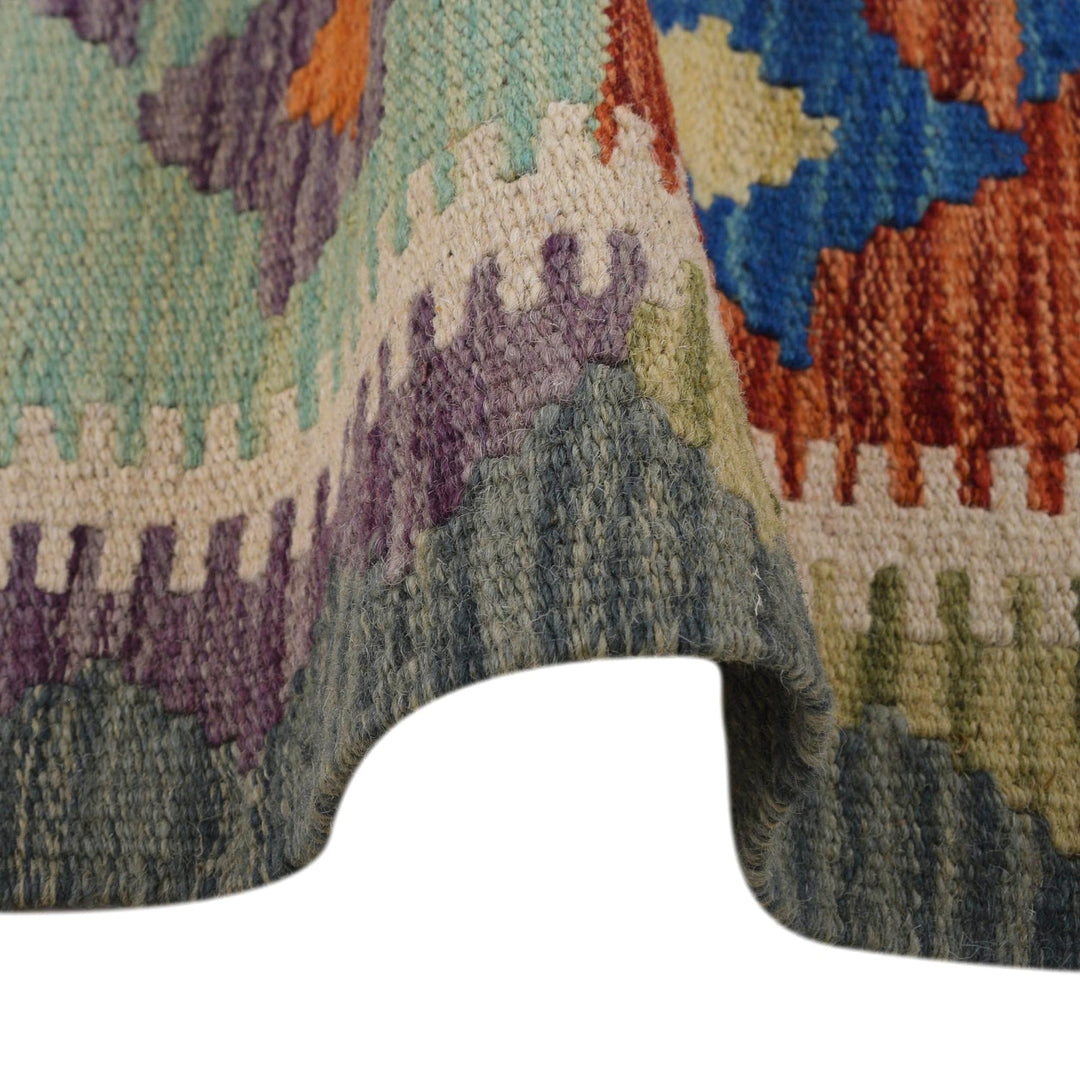 Colorful Flat-Weave Wool Kilim Runner 1' 8" x 4' 9" - No. AL39114