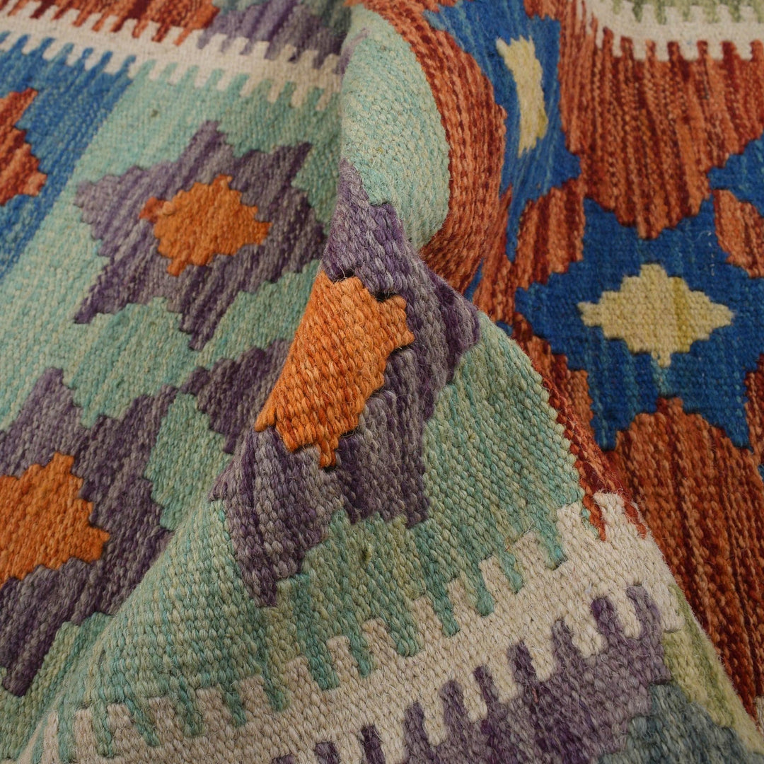 Colorful Flat-Weave Wool Kilim Runner 1' 8" x 4' 9" - No. AL39114