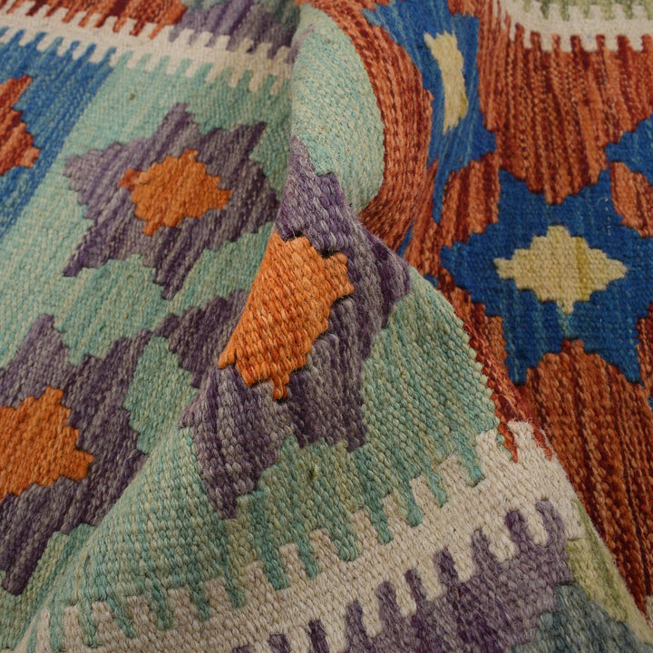 Colorful Flat-Weave Wool Kilim Runner 1' 8" x 4' 9" - No. AL39114