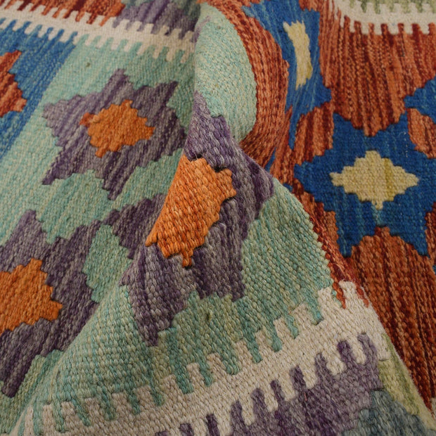 Colorful Flat-Weave Wool Kilim Runner 1' 8" x 4' 9" - No. AL39114
