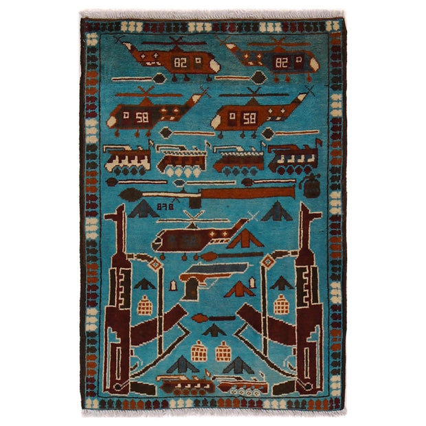 Handmade Afghan War Area Rug 2' 1" x 3' 0" - No. AL74179