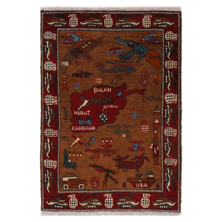 Handmade Afghan War Area Rug 2' 0" x 2' 11" - No. AL43543