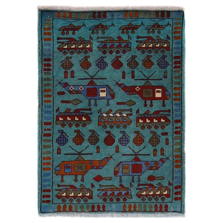 Handmade Afghan War Area Rug 2' 2" x 2' 11" - No. AL59577