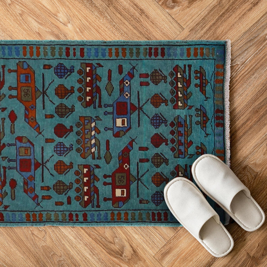 Handmade Afghan War Area Rug 2' 2" x 2' 11" - No. AL59577