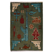 Green Color War Rug 2' 0" x 2' 11" - No. AL77160