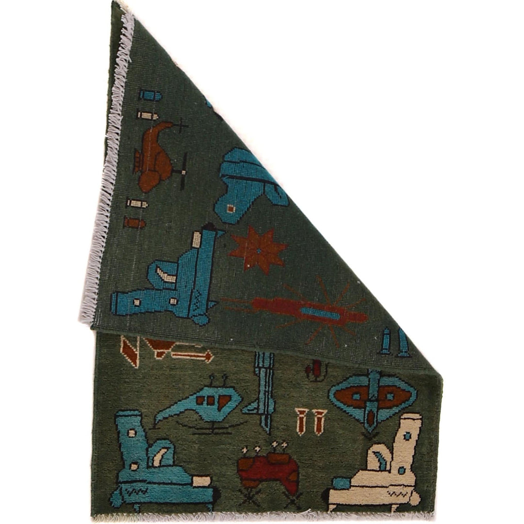 Green Color War Rug 2' 0" x 2' 11" - No. AL77160