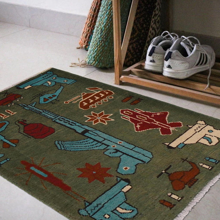 Green Color War Rug 2' 0" x 2' 11" - No. AL77160
