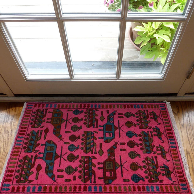 Pink Color War Rug 1' 11" x 2' 8" - No. AL32776