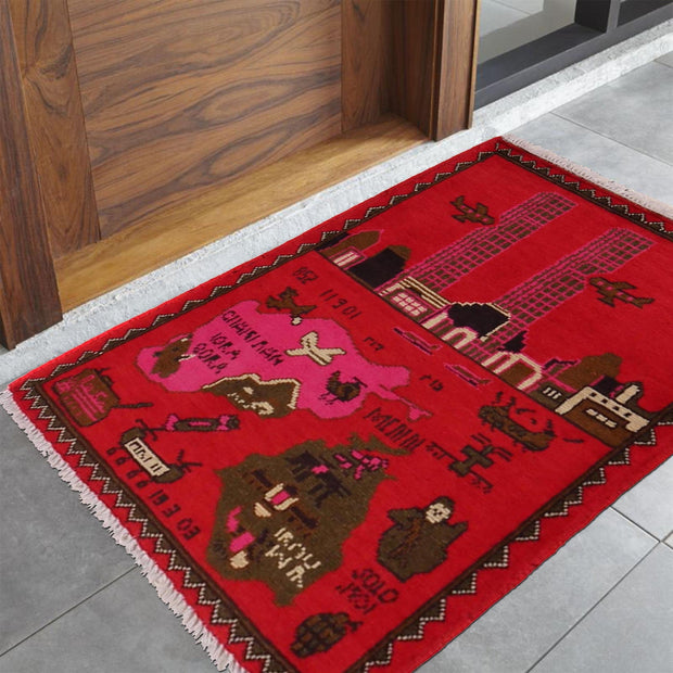 Red Color War Rug 2' 0" x 2' 9" - No. AL42448