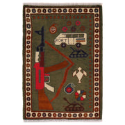 Green Color War Rug 2' 0" x 2' 11" - No. AL93958