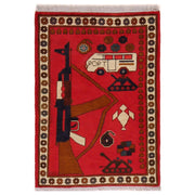 Red Color War Rug 2' 0" x 2' 10" - No. AL38904
