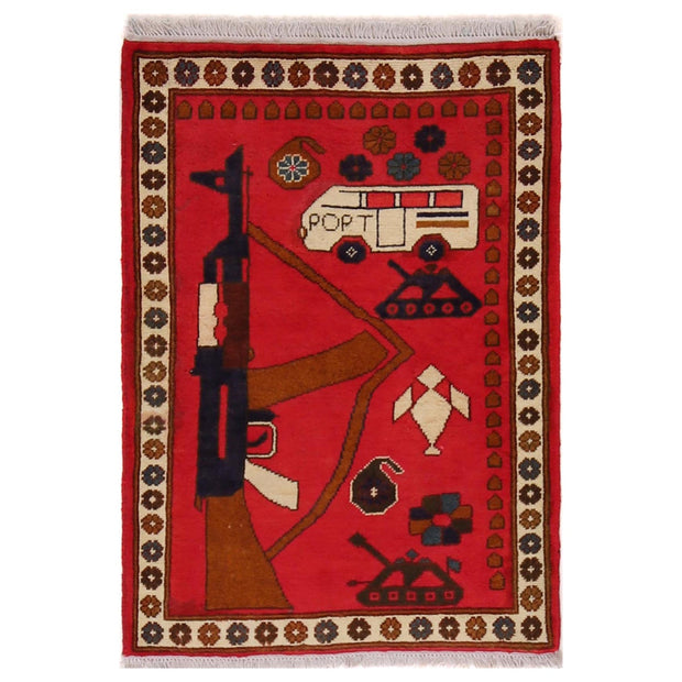 Red Color War Rug 2' 0" x 2' 10" - No. AL38904