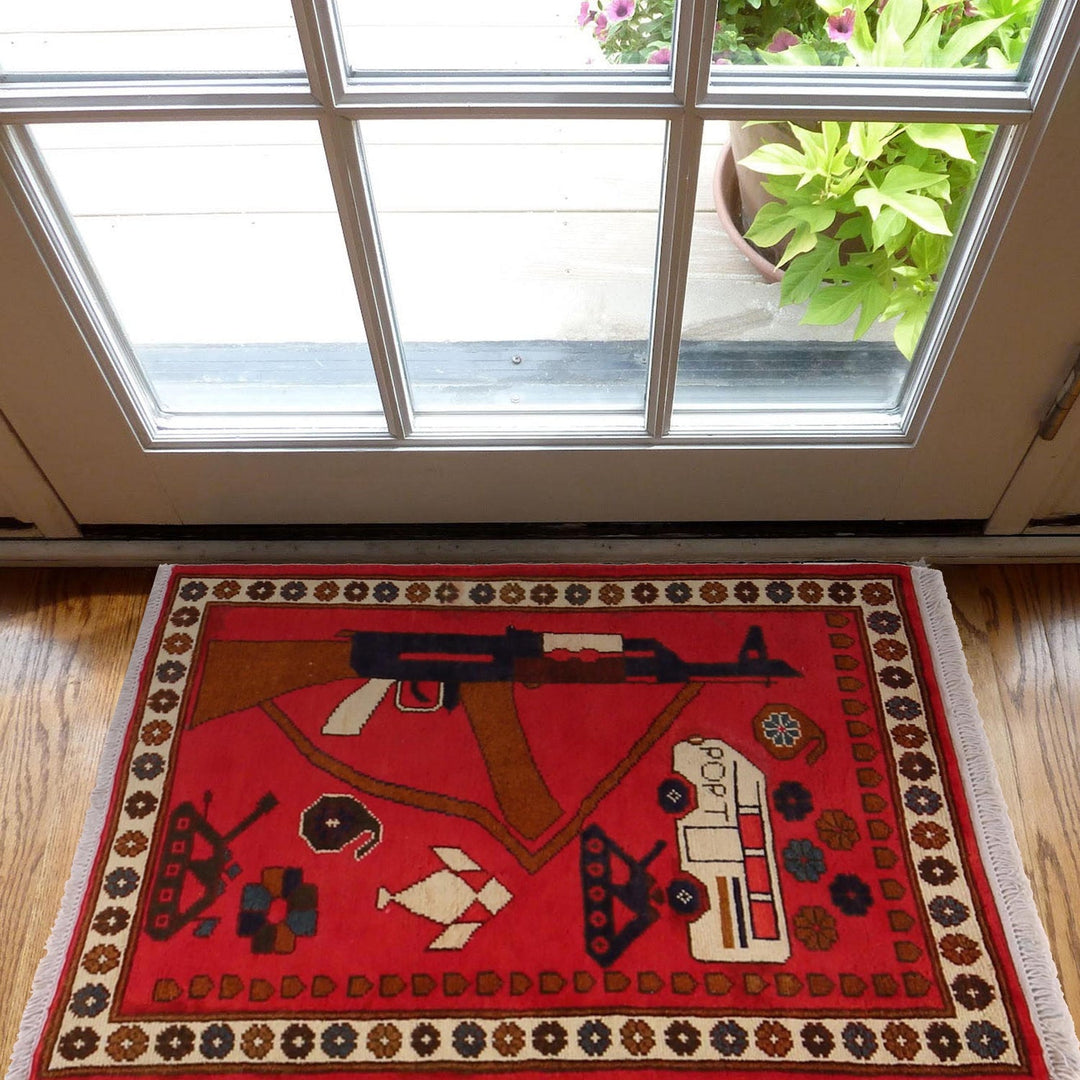 Red Color War Rug 2' 0" x 2' 10" - No. AL38904
