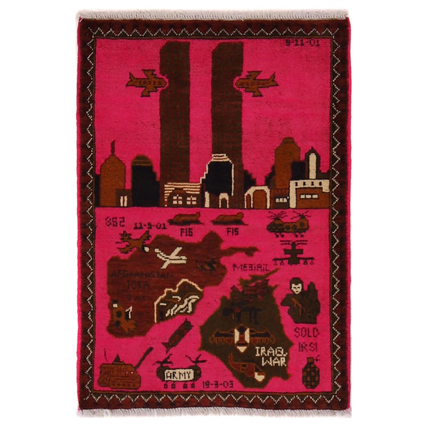 Pink Color War Rug 2' 0" x 2' 11" - No. AL24149