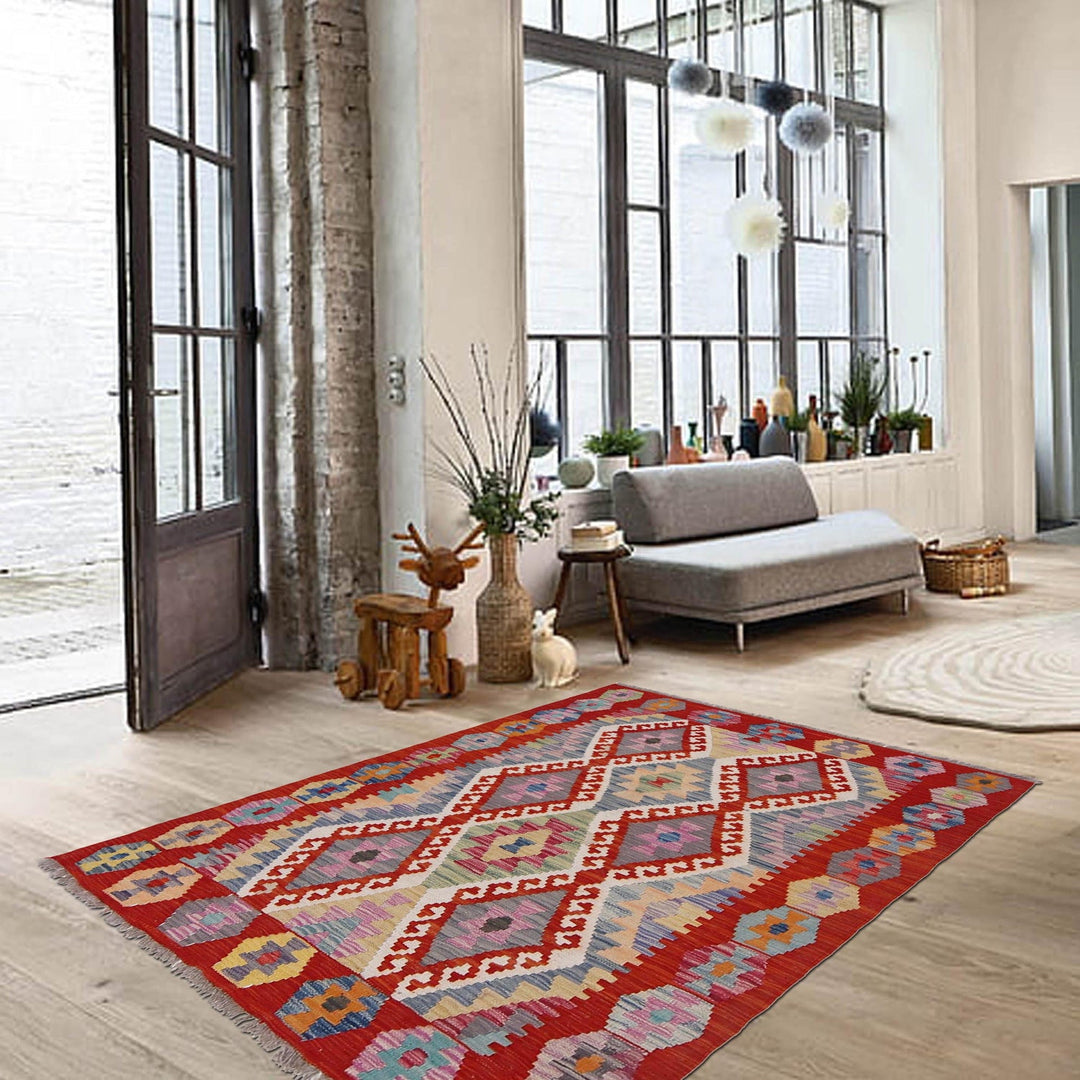 Hand Made Afghan Kilim 3' 6" x 4' 11" - No. AL94296